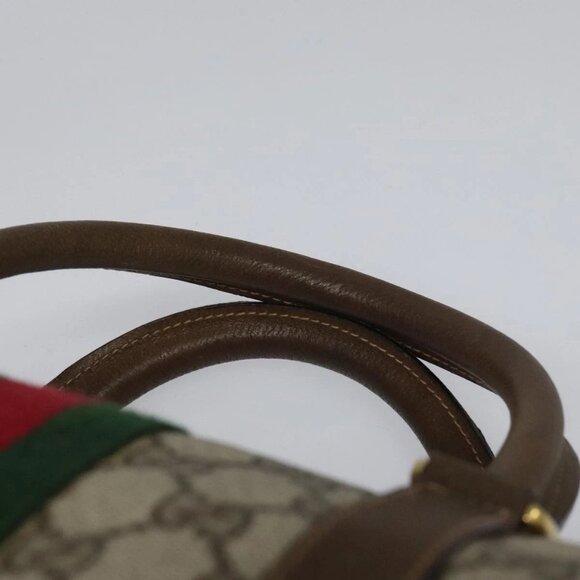 GUCCI GG Supreme Web Sherry Line Boston Bag PVC Beige Red - Picture 8 of 16